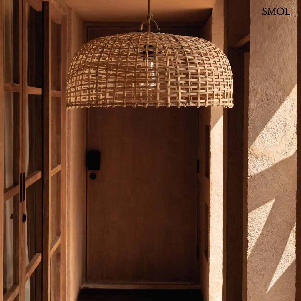CLOCHE natúr szintetikus rattan harang formájú lámpaernyő, előszobában