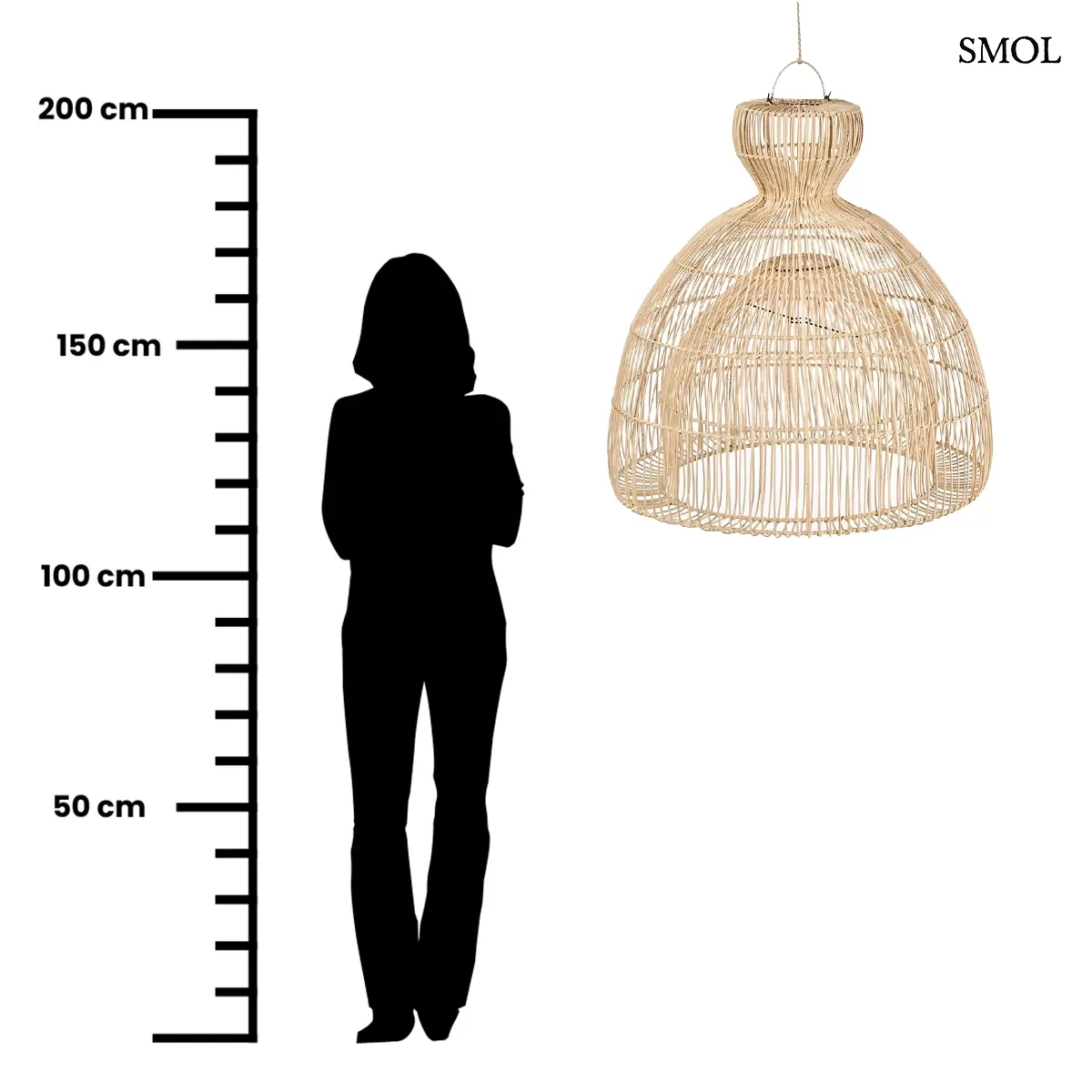 MATCHA WHISK rattan lámpaernyő természetes színben, L méret – 82 × 84 cm, méretarányosan