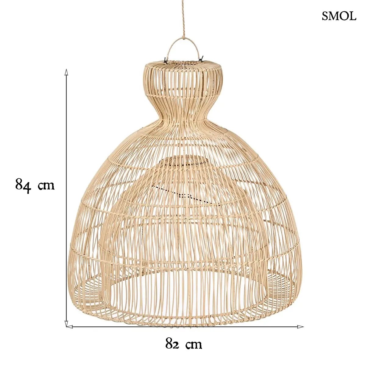 MATCHA WHISK rattan lámpaernyő természetes színben, L méret – 82 × 84 cm, méretekkel