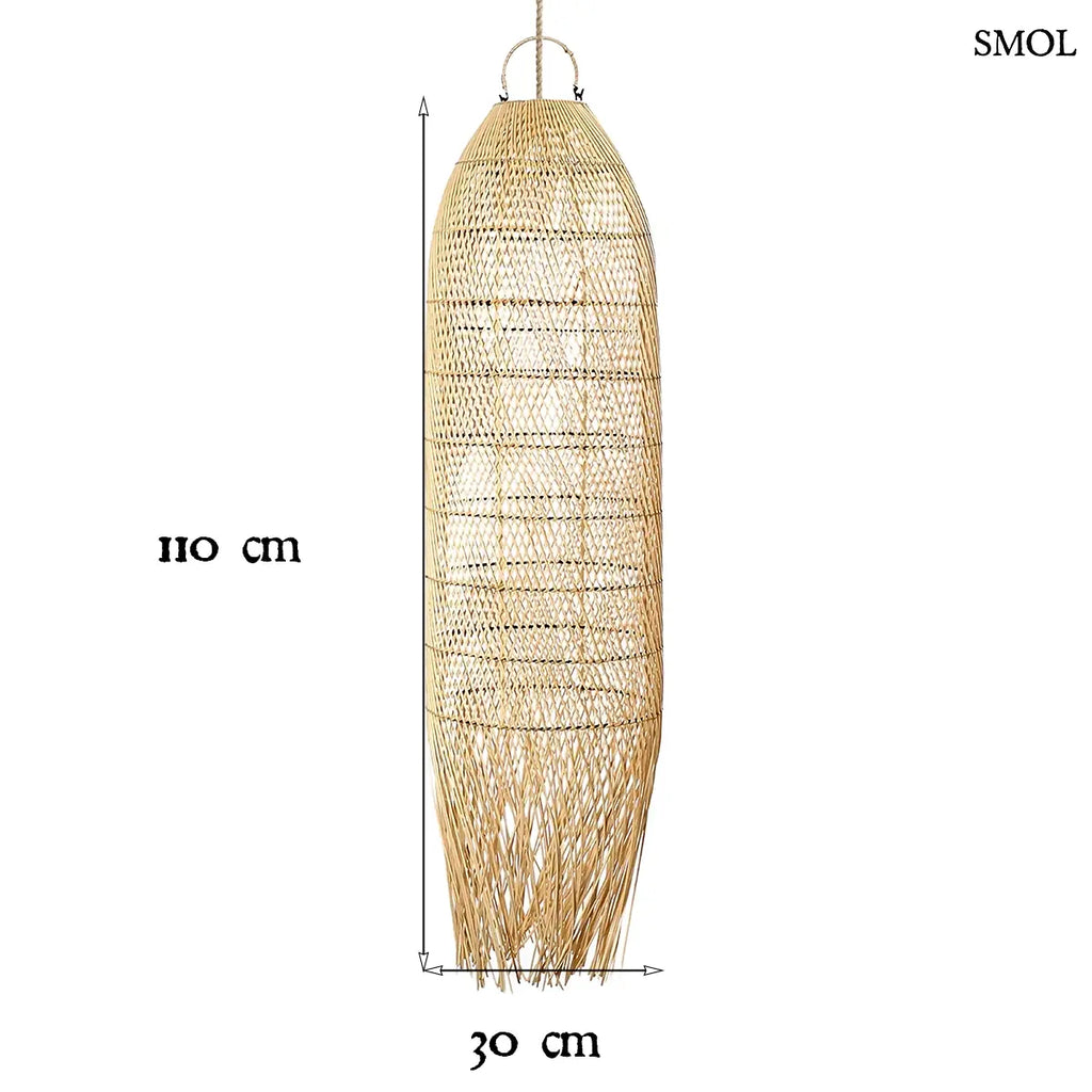 SQUID rattan lámpaernyő természetes színben, L méret – 30 × 110 cm, méretekkel