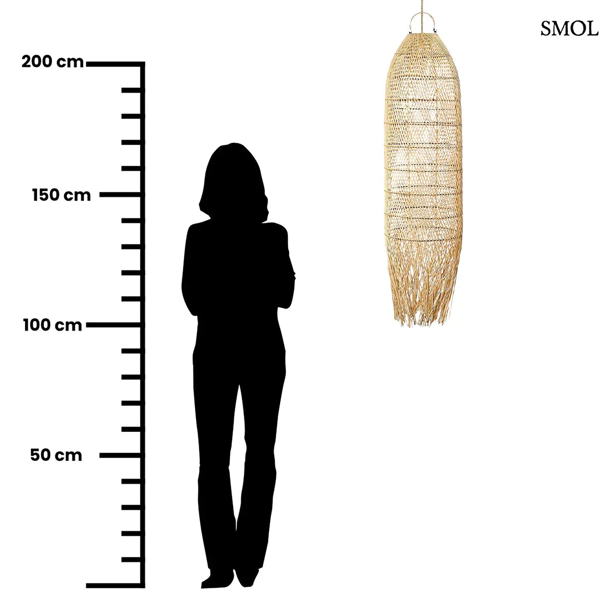 SQUID rattan lámpaernyő természetes színben, L méret – 30 × 110 cm, méretarányosan