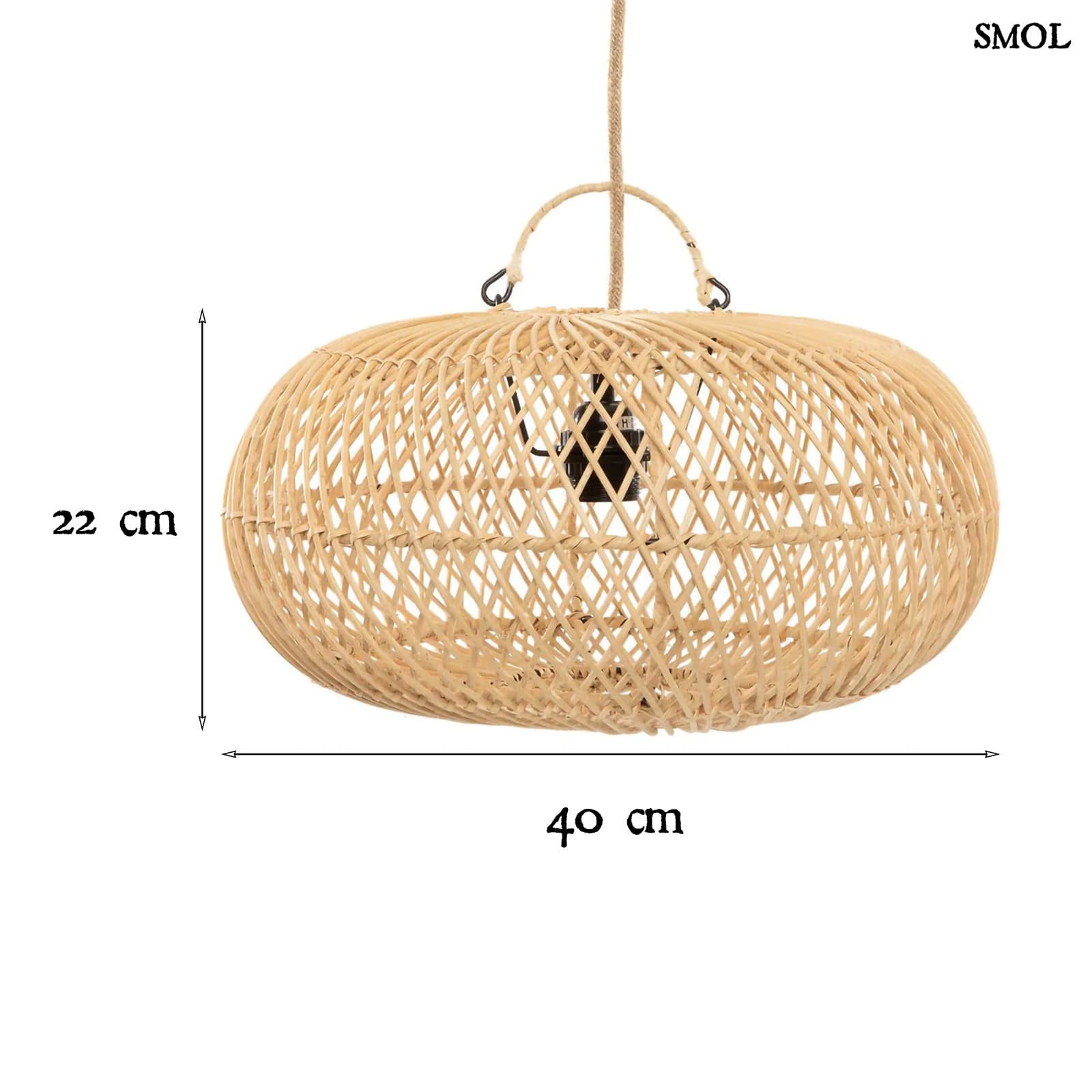 Lapos Gömb Alakú Rattan Lámpaernyő, 40 cm | WHOLLY | SMOL - méretekkel
