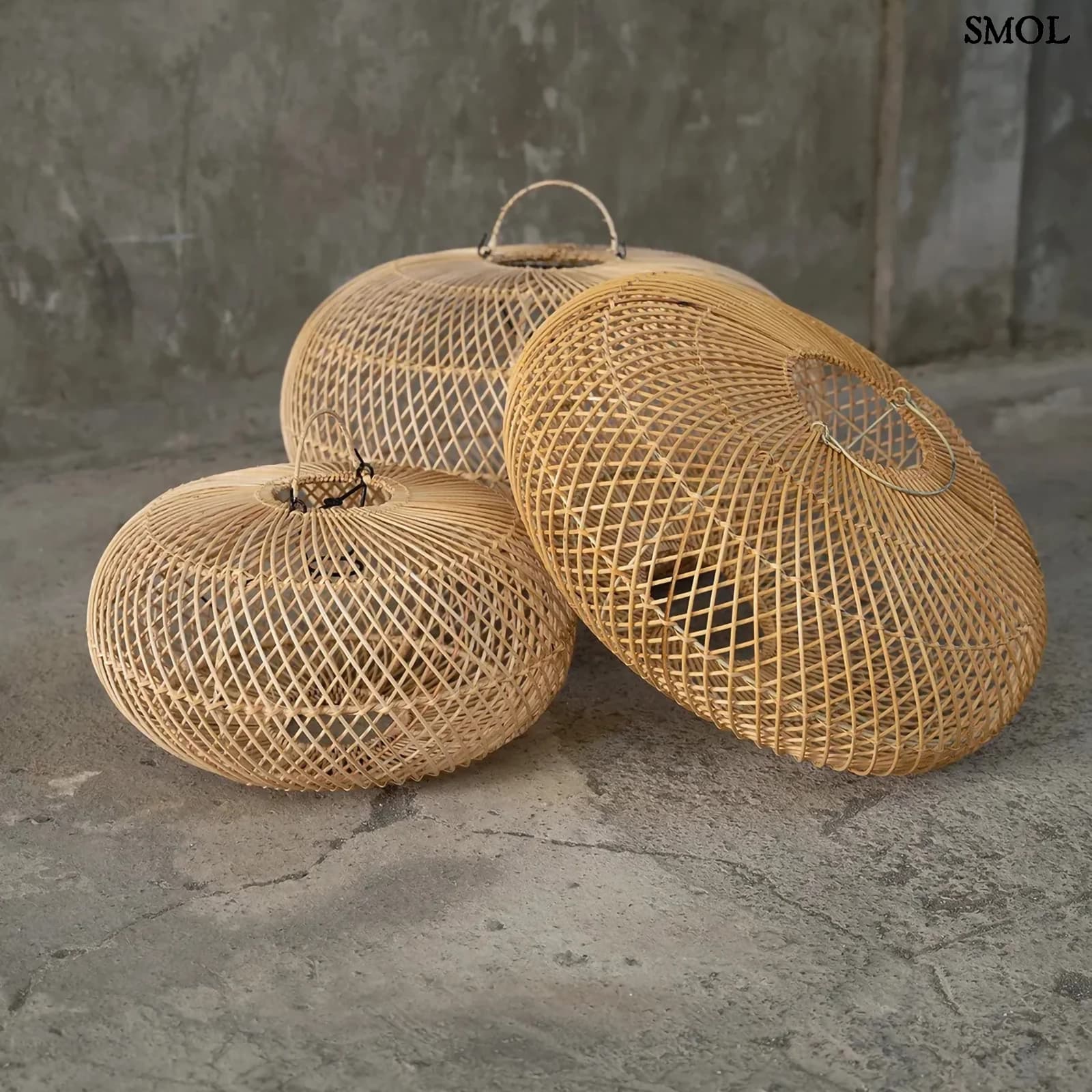 Lapos Gömb Alakú Rattan Lámpaernyő, 40 cm | WHOLLY | SMOL - három méretben, földön