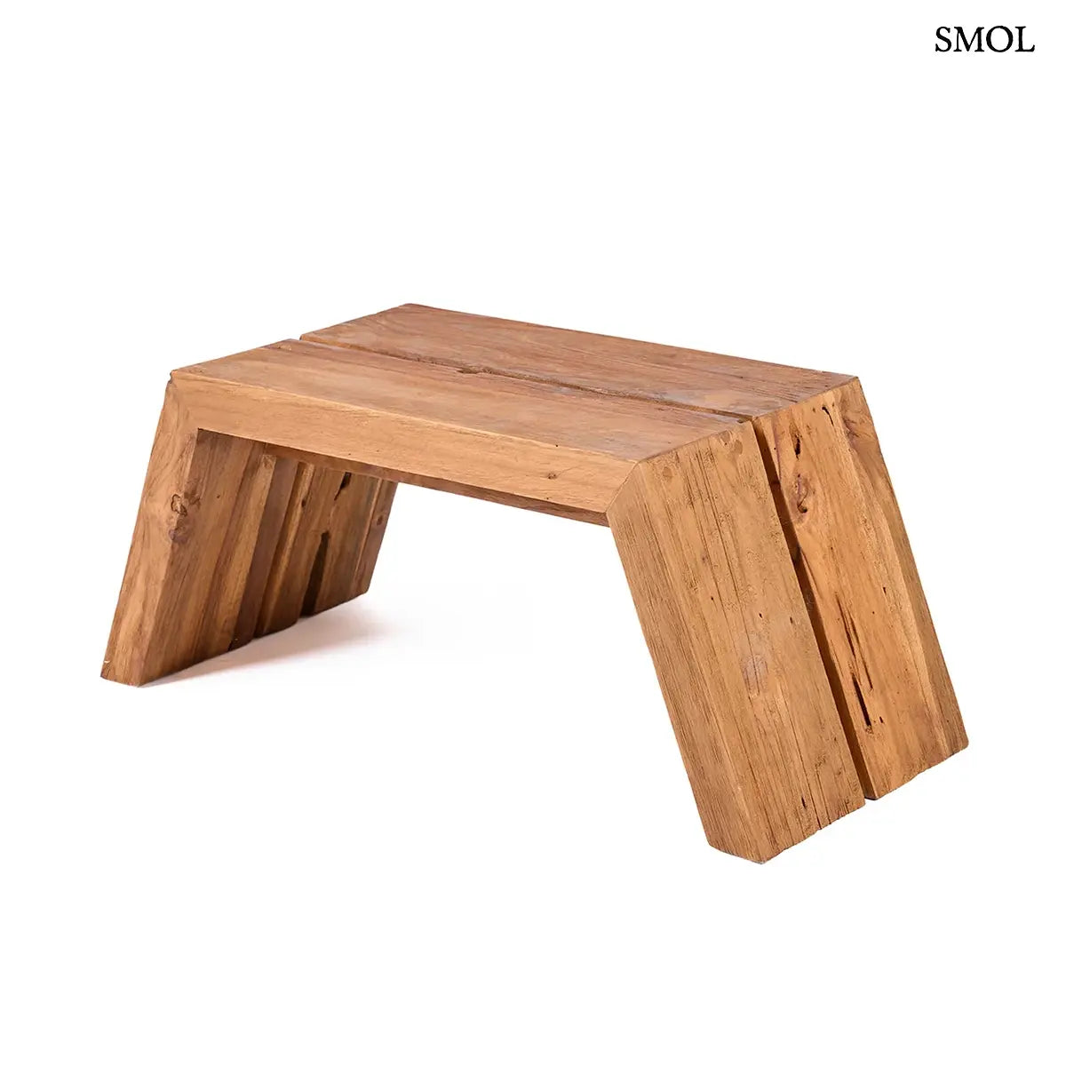 Tömör teakfa laptopasztal szögletes formával, natúr, 55×22 cm, fehér háttérrel