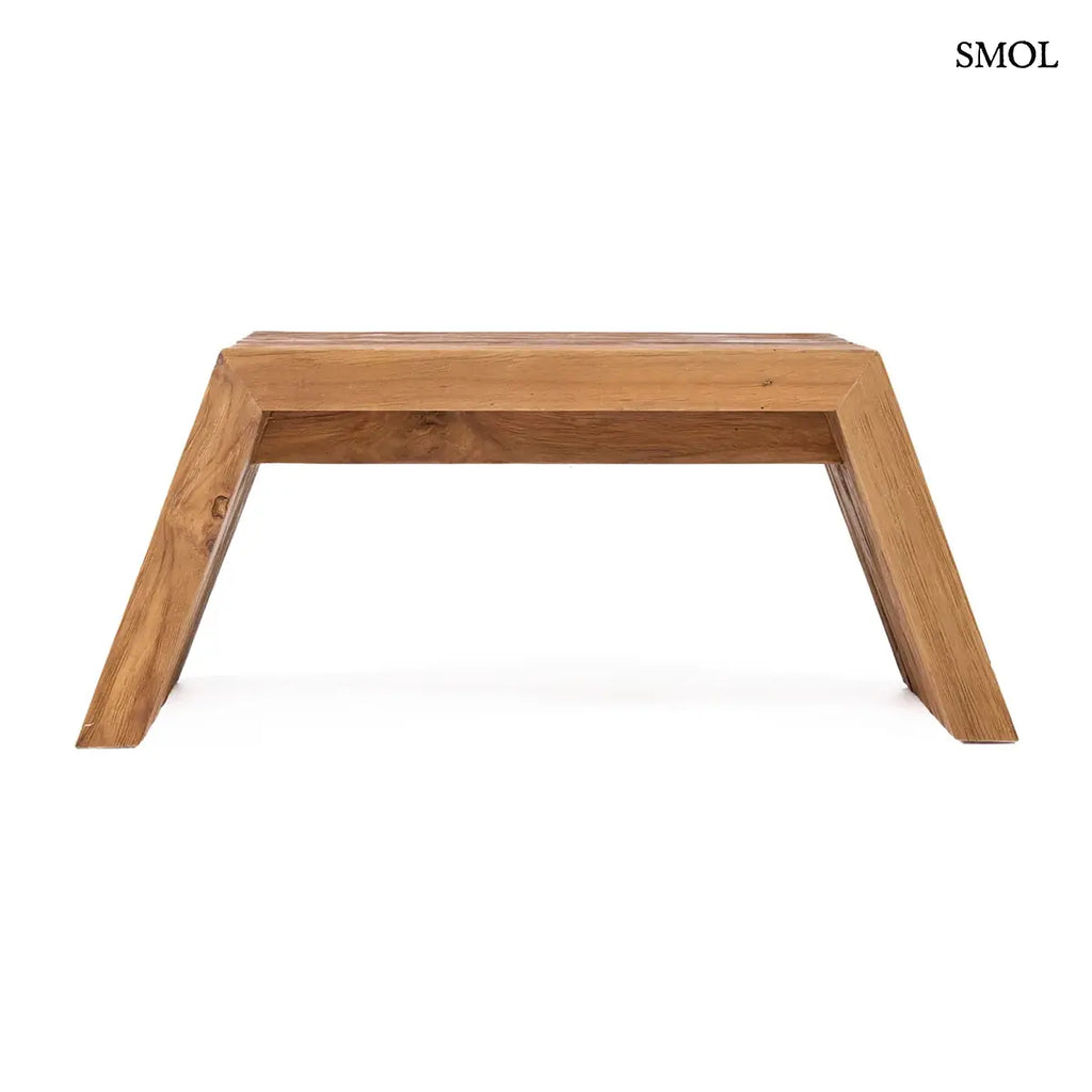 Tömör teakfa laptopasztal szögletes formával, natúr, 55×22 cm, oldalról