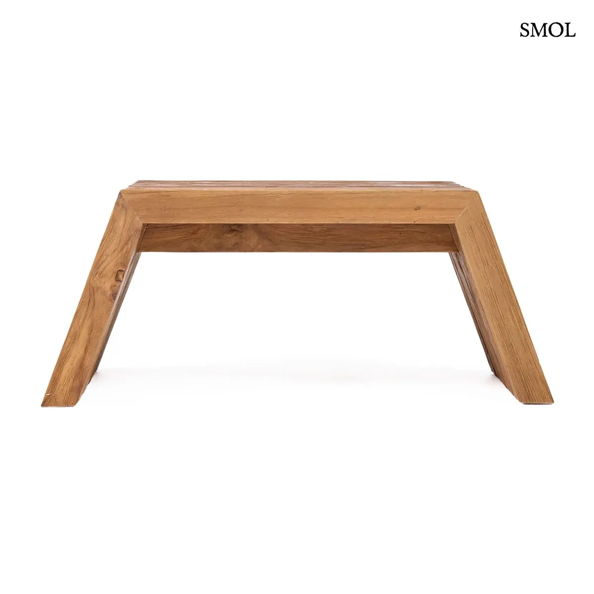 Tömör teakfa laptopasztal szögletes formával, natúr, 55×22 cm, oldalról