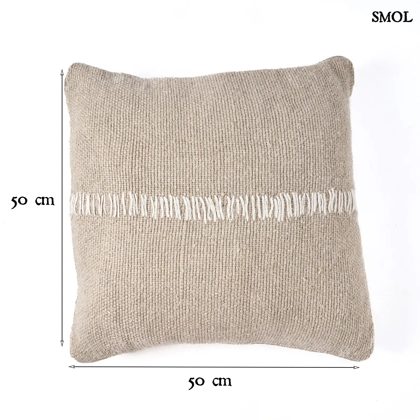 lenvászon díszpárnahuzat natúr fehér színben, kézzel készült, középen díszített, méretekkel