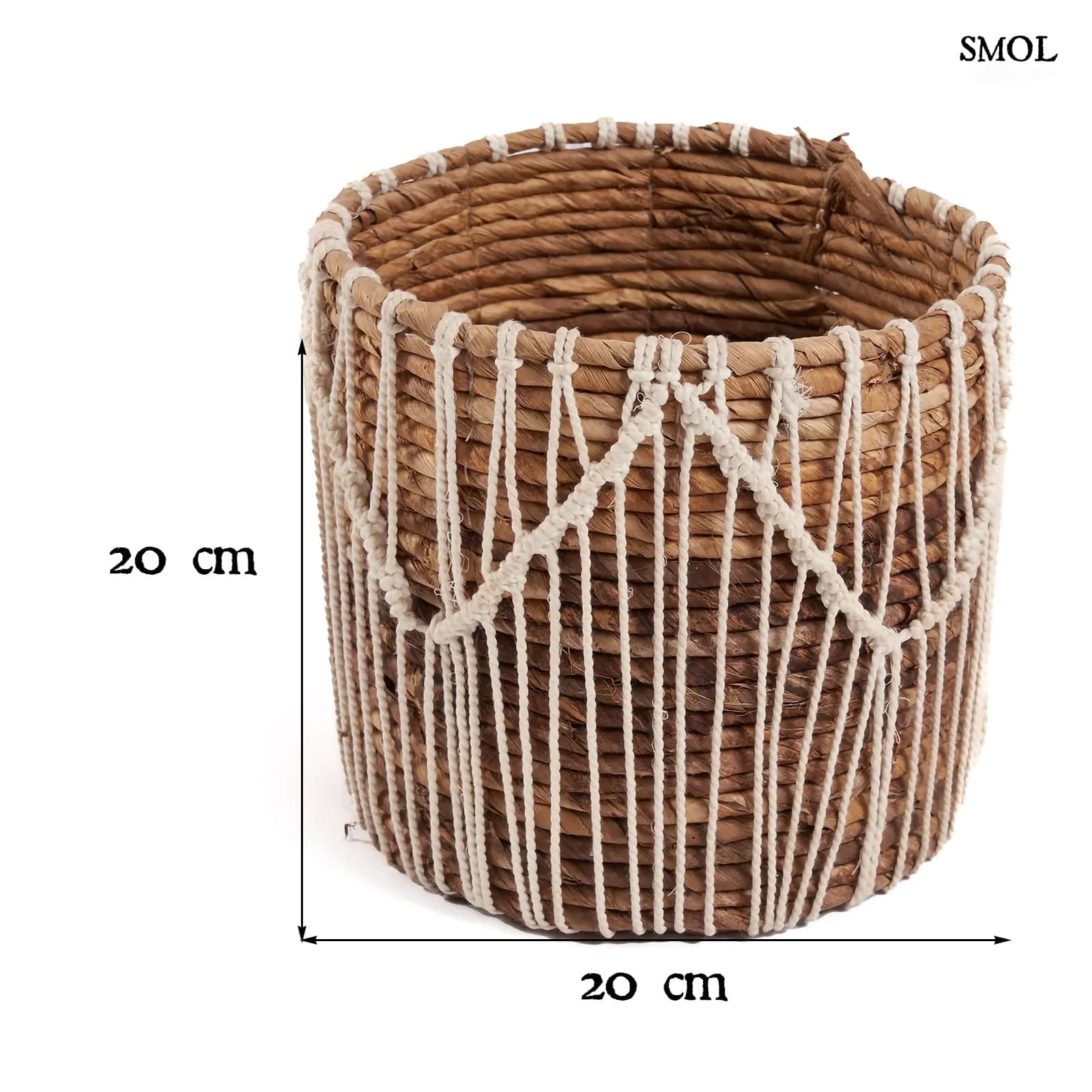 MACRA, kosár, makramé díszítéssel, 20 cm - smol.hu