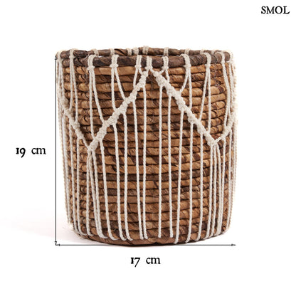 MACRA, kosár, makramé díszítéssel, 19 cm - smol.hu