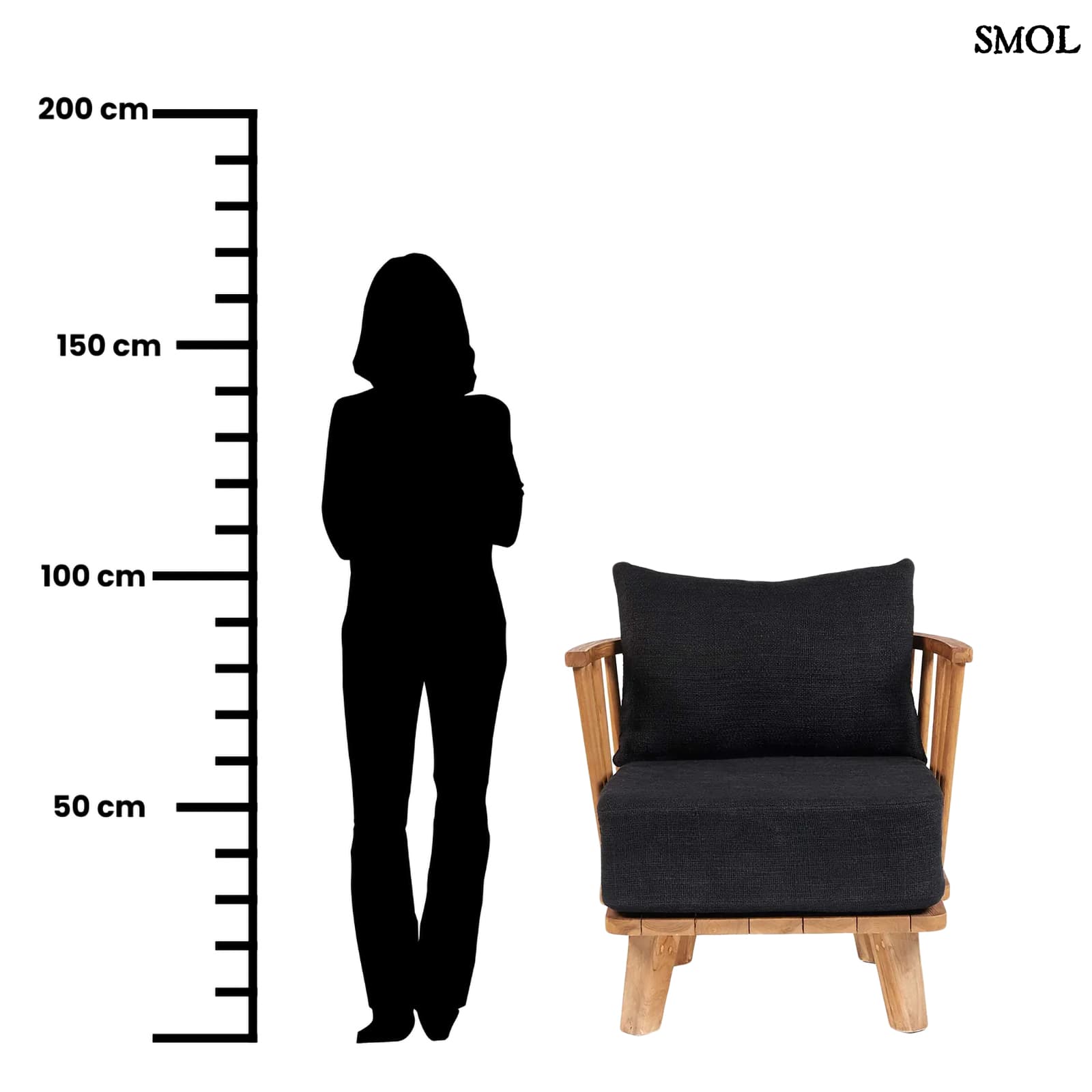 MALAWI, fekete, bel-/kültéri, egyszemélyes fotel, 70 cm - smol.hu - méretarányosan