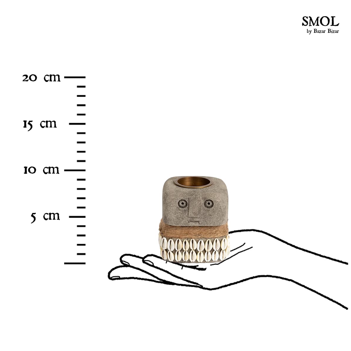 smol.hu -MALITI, kőszobor mécsestartó kagylókkal, 8 cm méretarányosan