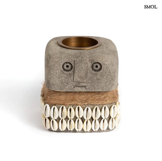 SUMBA31, kő teamécsestartó kagylókkal, 8 cm - smol.hu