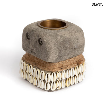 SUMBA31, kő teamécsestartó kagylókkal, 8 cm - smol.hu