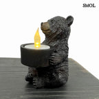 Barna maci alakú medvés mécsestartó figura, oldalról