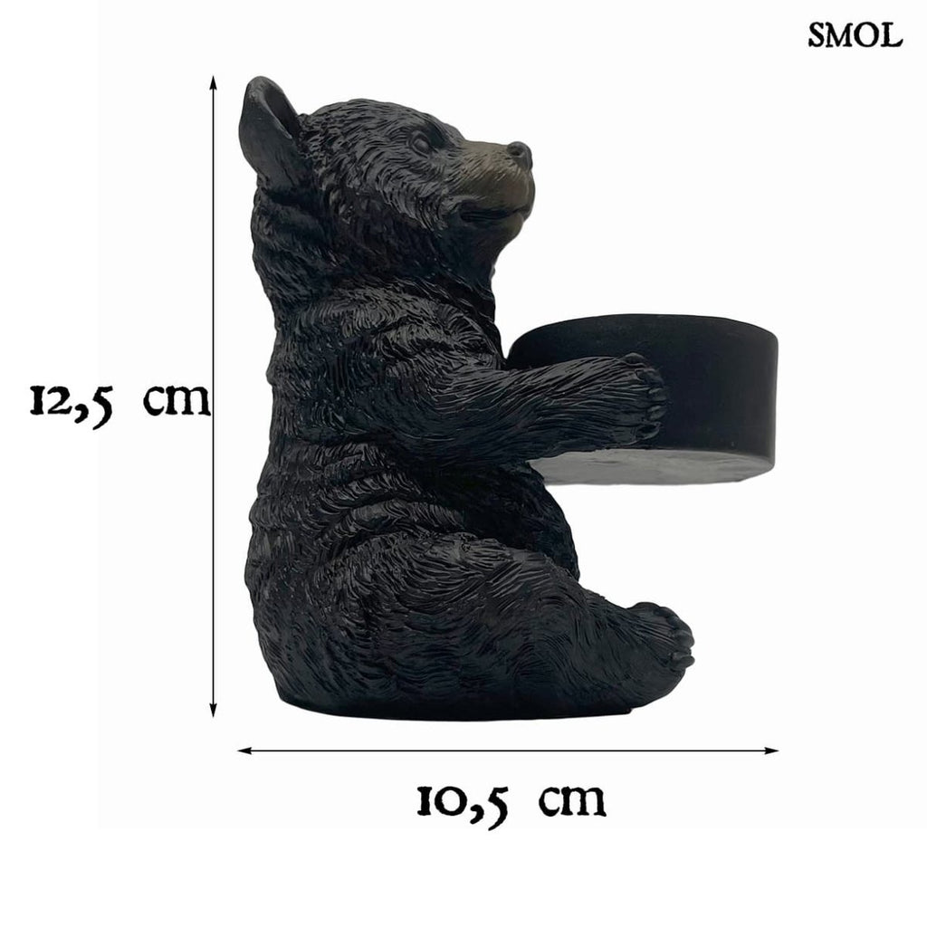 Barna maci alakú medvés mécsestartó figura, méretekkel