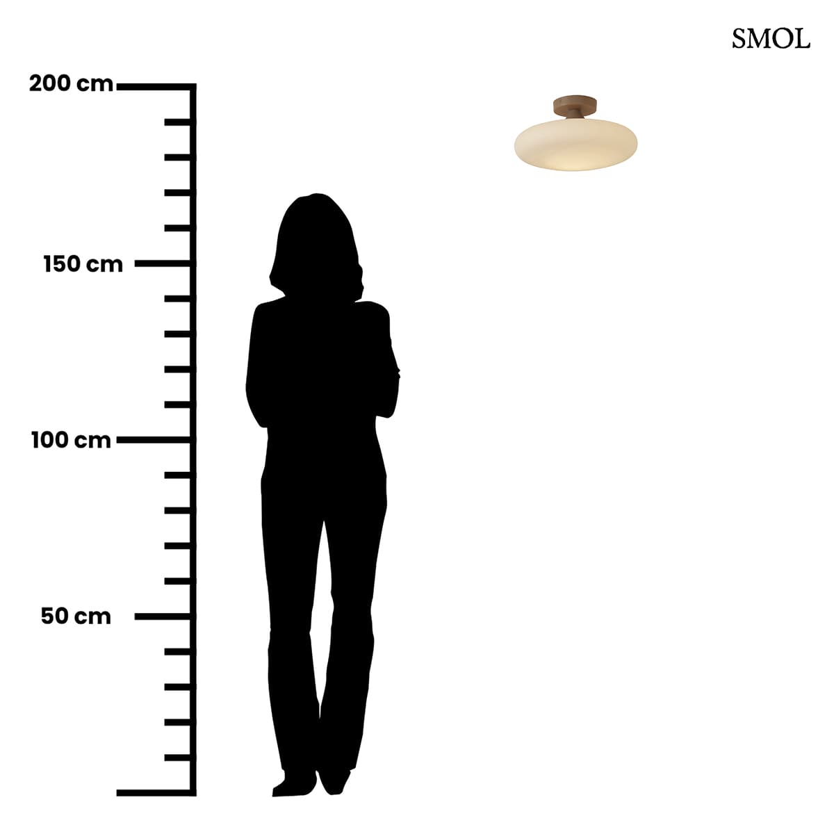 SAPPORO 34 cm-es fehér ovális üvegbúrás mennyezeti lámpa, homokszínű alappal, méretarányosan