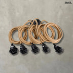 Natúr-fekete, 5 foglalatos mennyezeti lámpakábel fonott pamut textilkábellel bézs háttérrel