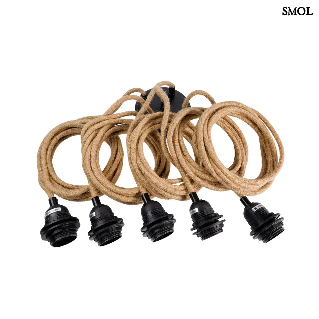 Natúr-fekete, 5 foglalatos mennyezeti lámpakábel fonott pamut textilkábellel fehér háttérrel