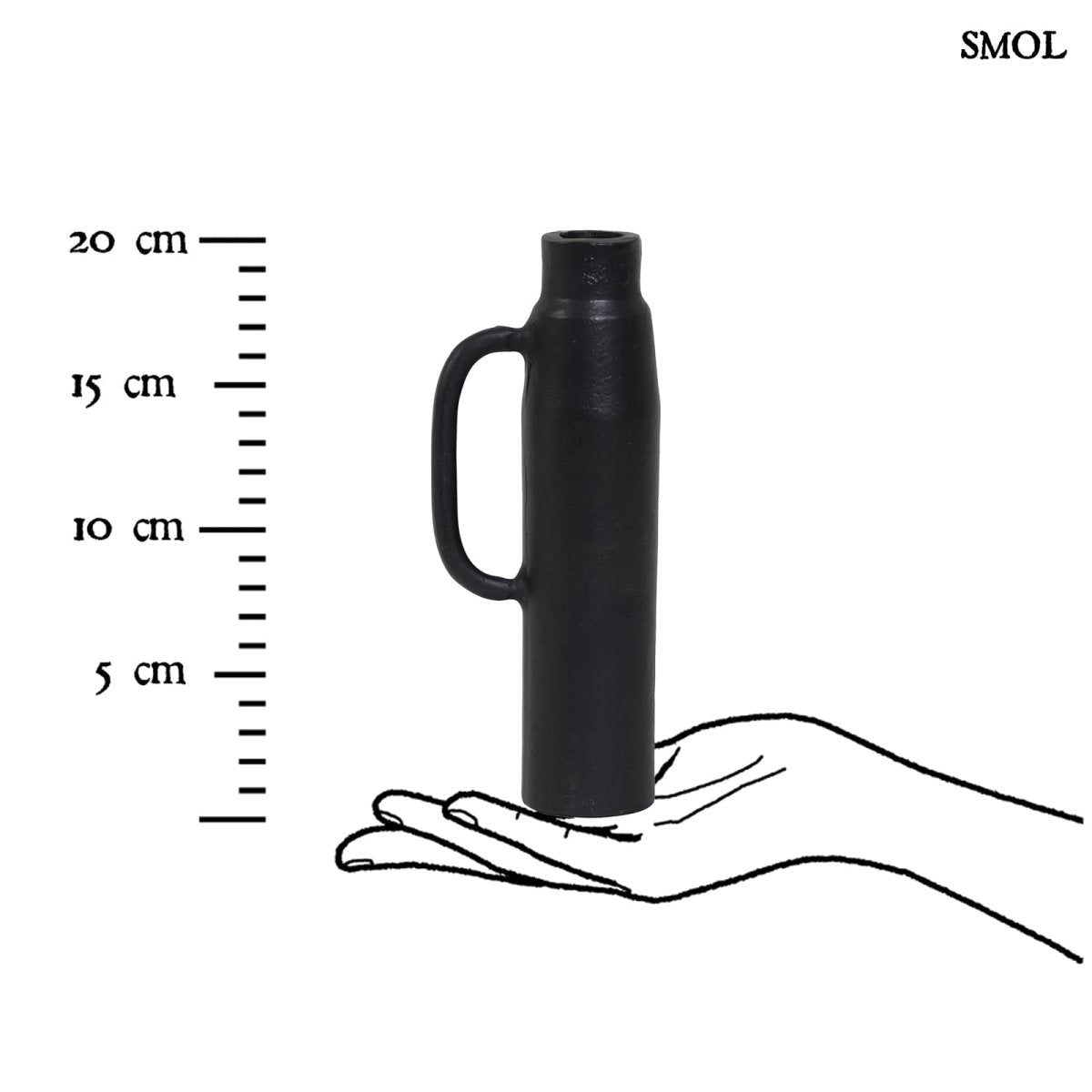 Modern fém váza és gyertyatartó matt fekete színben, méretarányosan