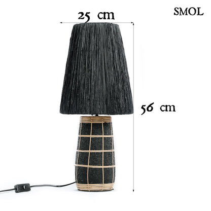 NAXOS, fekete, terrakotta asztali lámpa rattannal, 57 cm - smol.hu - méretekkel
