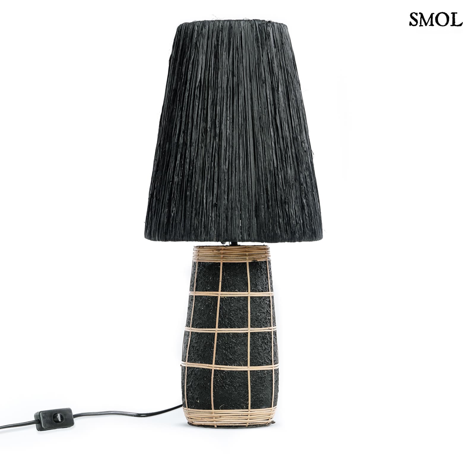 NAXOS, fekete, terrakotta asztali lámpa rattannal, 57 cm - smol.hu - fehér háttérrel