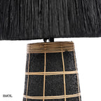 NAXOS, fekete, terrakotta asztali lámpa rattannal, 57 cm - smol.hu - raffia díszítés nagyítva