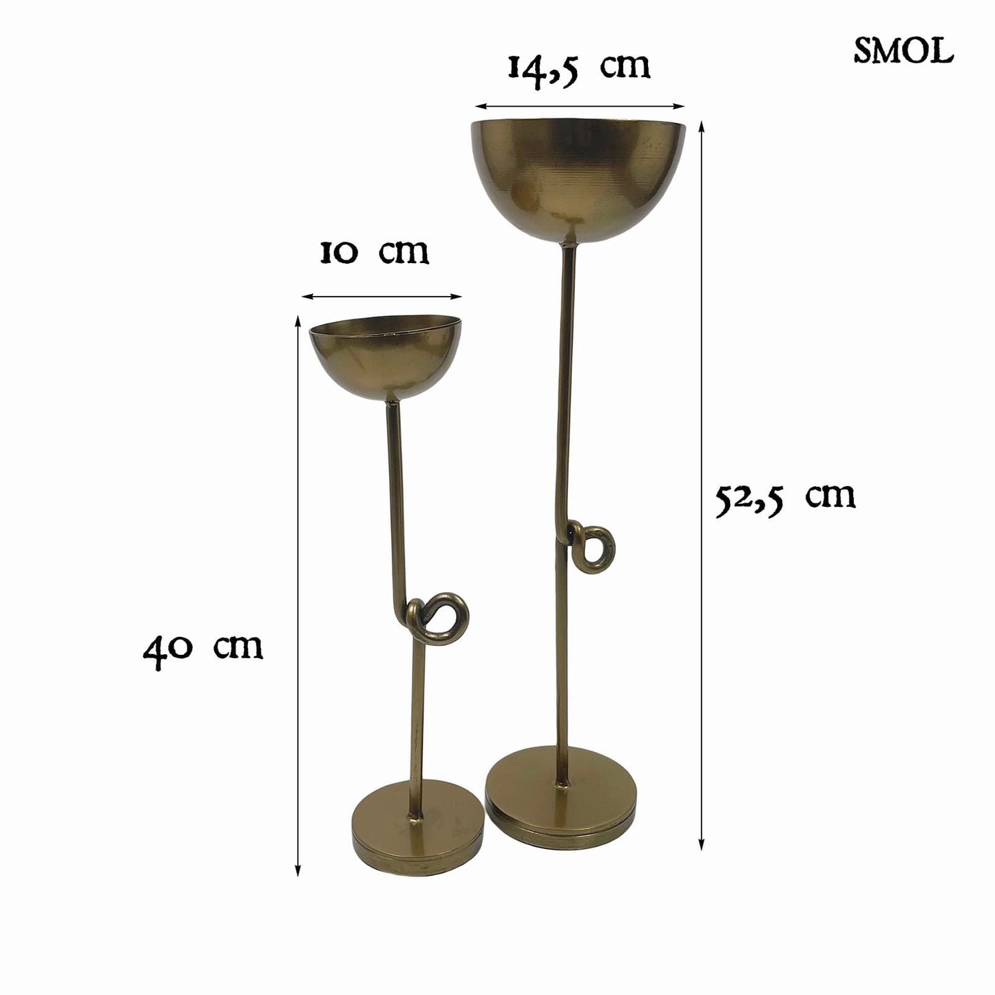 smol.hu -NIHAL, 2 db-os, fém gyertyatartó szett, réz patinával méretekkel