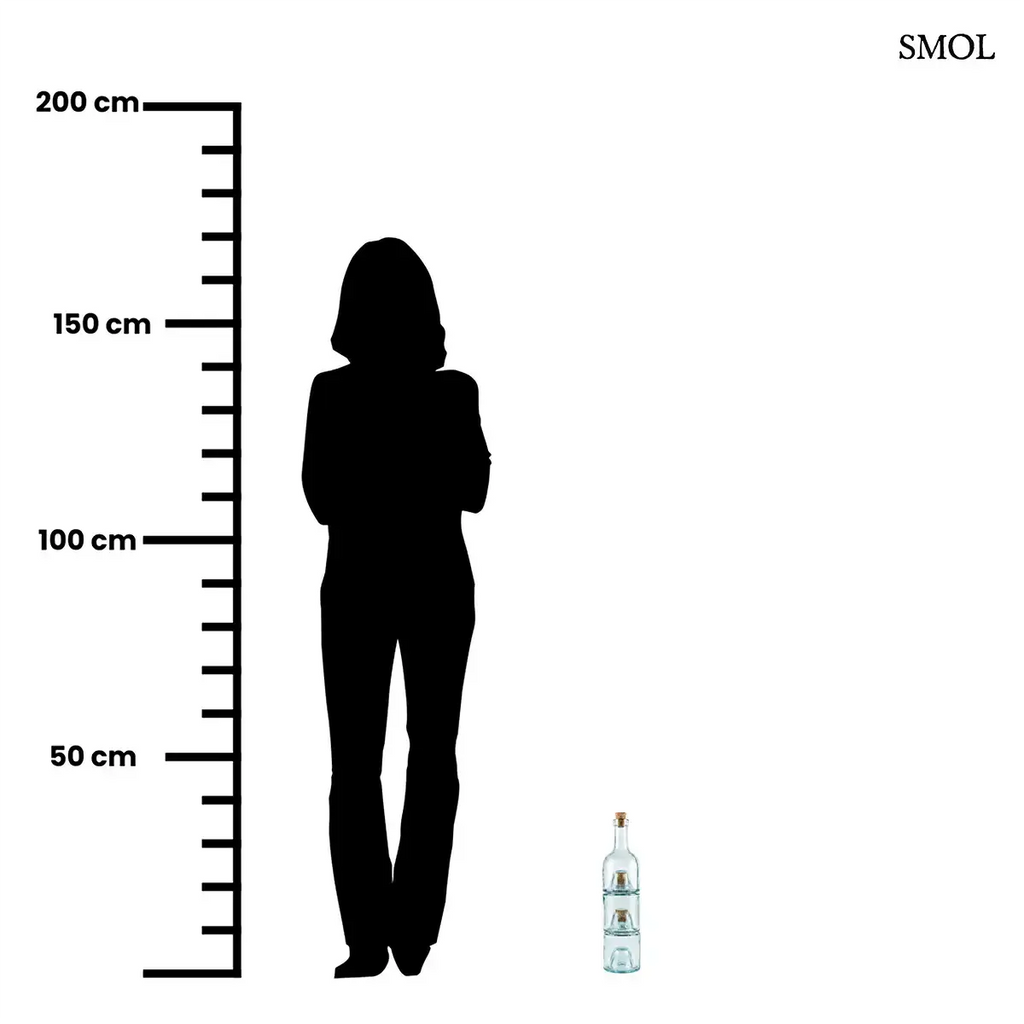 NATURAL egymásra rakható, 3 részes üveg olaj- és ecetkiöntő parafadugóval, méretarányosan