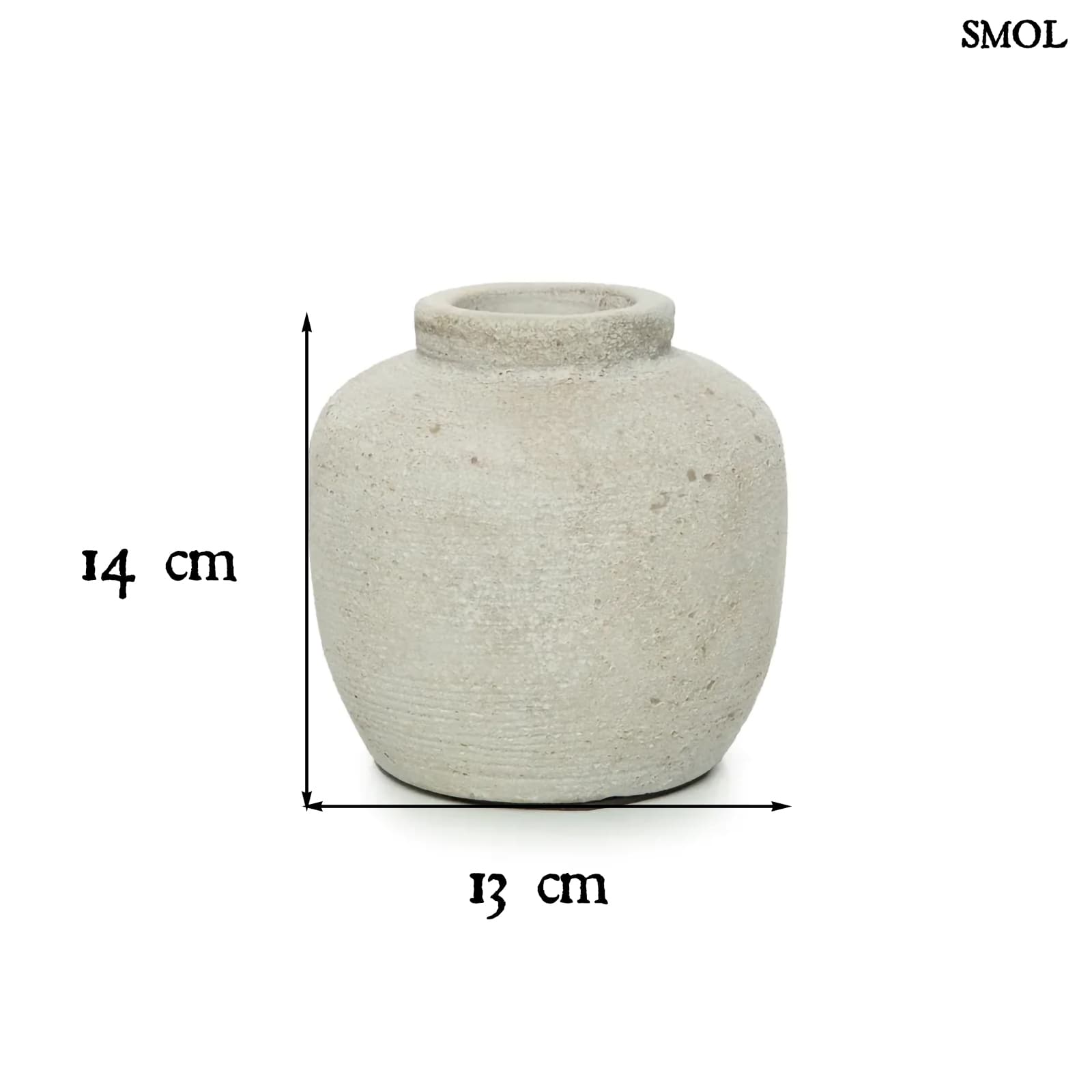 PEAKY, szürke, terrakotta váza, 14 cm - smol.hu - méretekkel