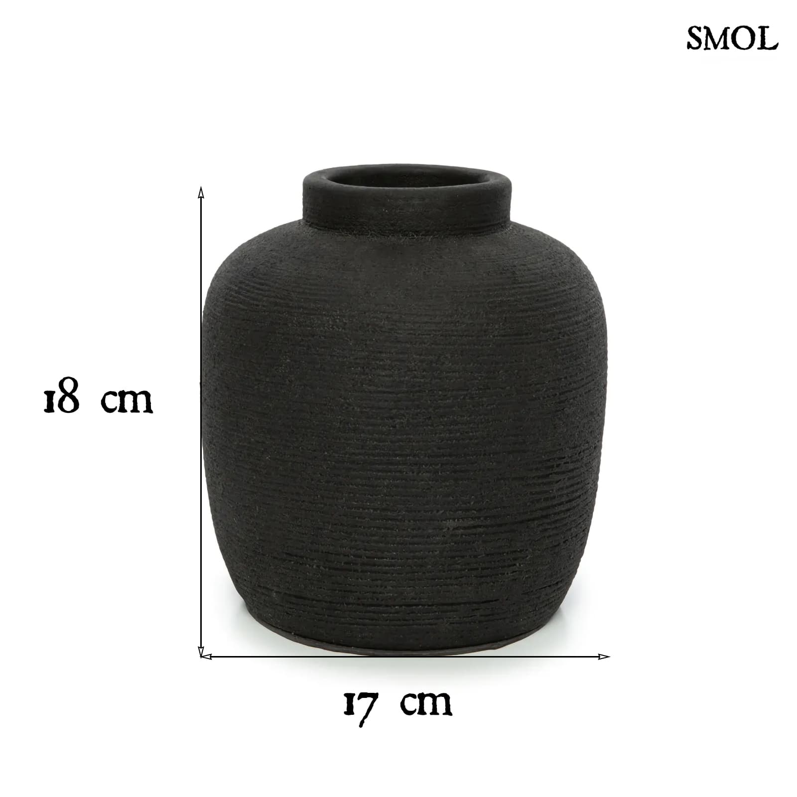 PEAKY, fekete terrakotta váza, 18 cm - smol.hu