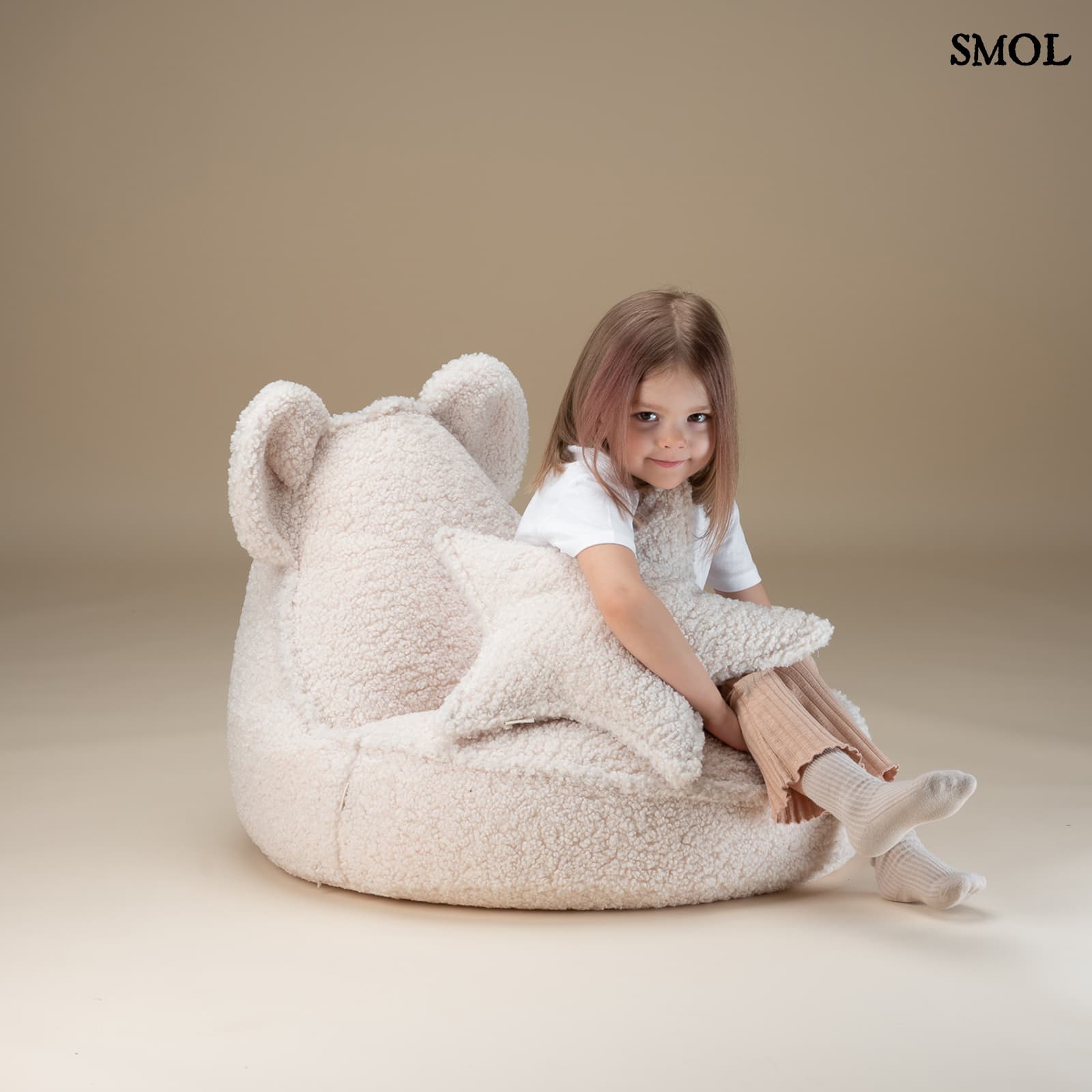 CREAM WHITE BEAR, gyerek babzsákfotel, 70x60x42 - smol.hu