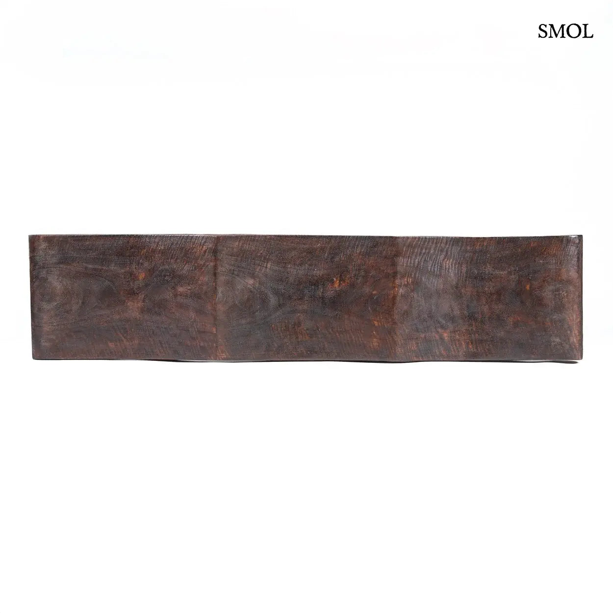 LOMBOK WAVE M hullámformájú mangófa pad sötét dió színben – 155 × 50 × 35 cm, felülről