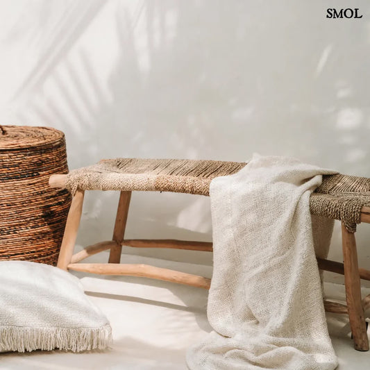 Pad - teakfa és tengerifű, 110 cm | PORTO - smol.hu - pléddel és párnával
