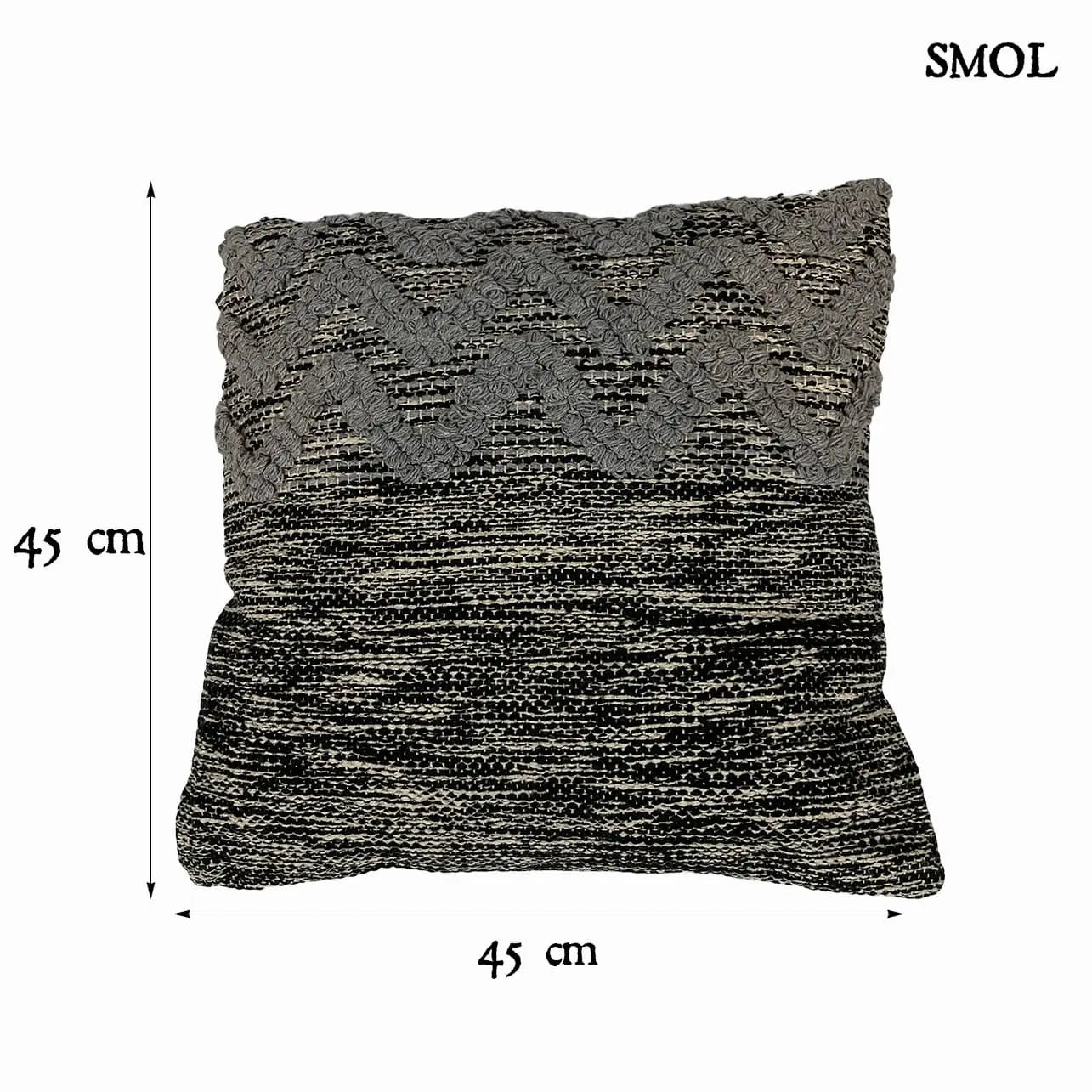 Pamut Díszpárna - fekete-szürke, 45x45 | LUTELU | SMOL - méretekkel