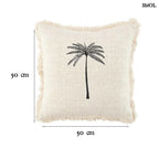 Pamut díszpárnahuzat natúr bézs alapon fekete pálmafa mintával, méretekkel
