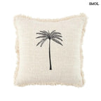 Pamut díszpárnahuzat natúr bézs alapon fekete pálmafa mintával, fehér háttérrel