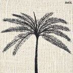 Pamut díszpárnahuzat natúr bézs alapon fekete pálmafa mintával, pálmafa hímzés nagyítva
