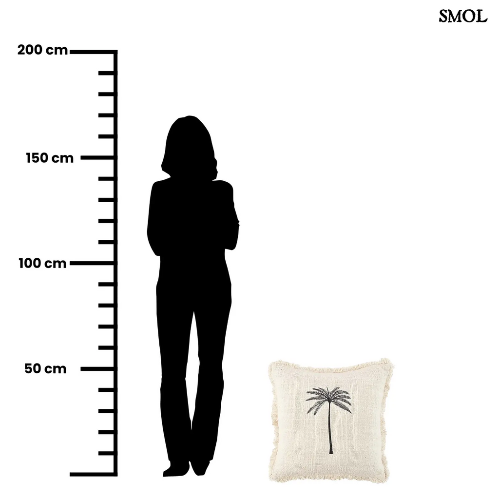 Pamut díszpárnahuzat natúr bézs alapon fekete pálmafa mintával,méretarányosan