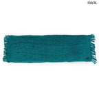 Hosszúkás, akvakék színű, rojtos szélű pamut díszpárnahuzat, hátulról