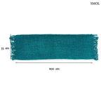 Hosszúkás, akvakék színű, rojtos szélű pamut díszpárnahuzat, méretekkel