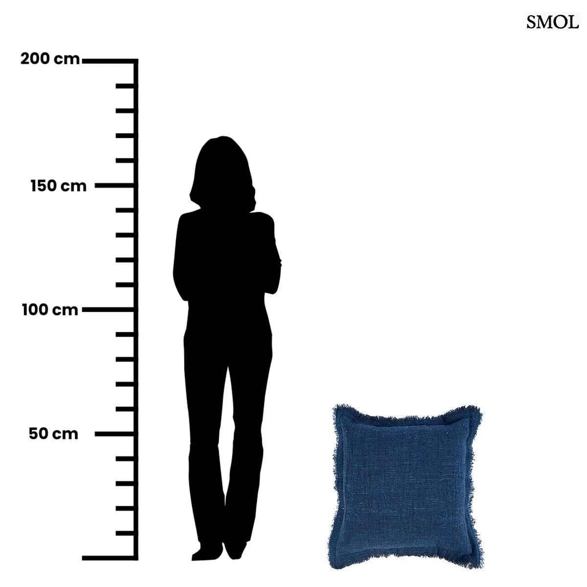 Kék díszpárnahuzat rojtos szegéllyel, 50x50 cm méretben, prémium pamut-vászon anyagból, méretarányosan