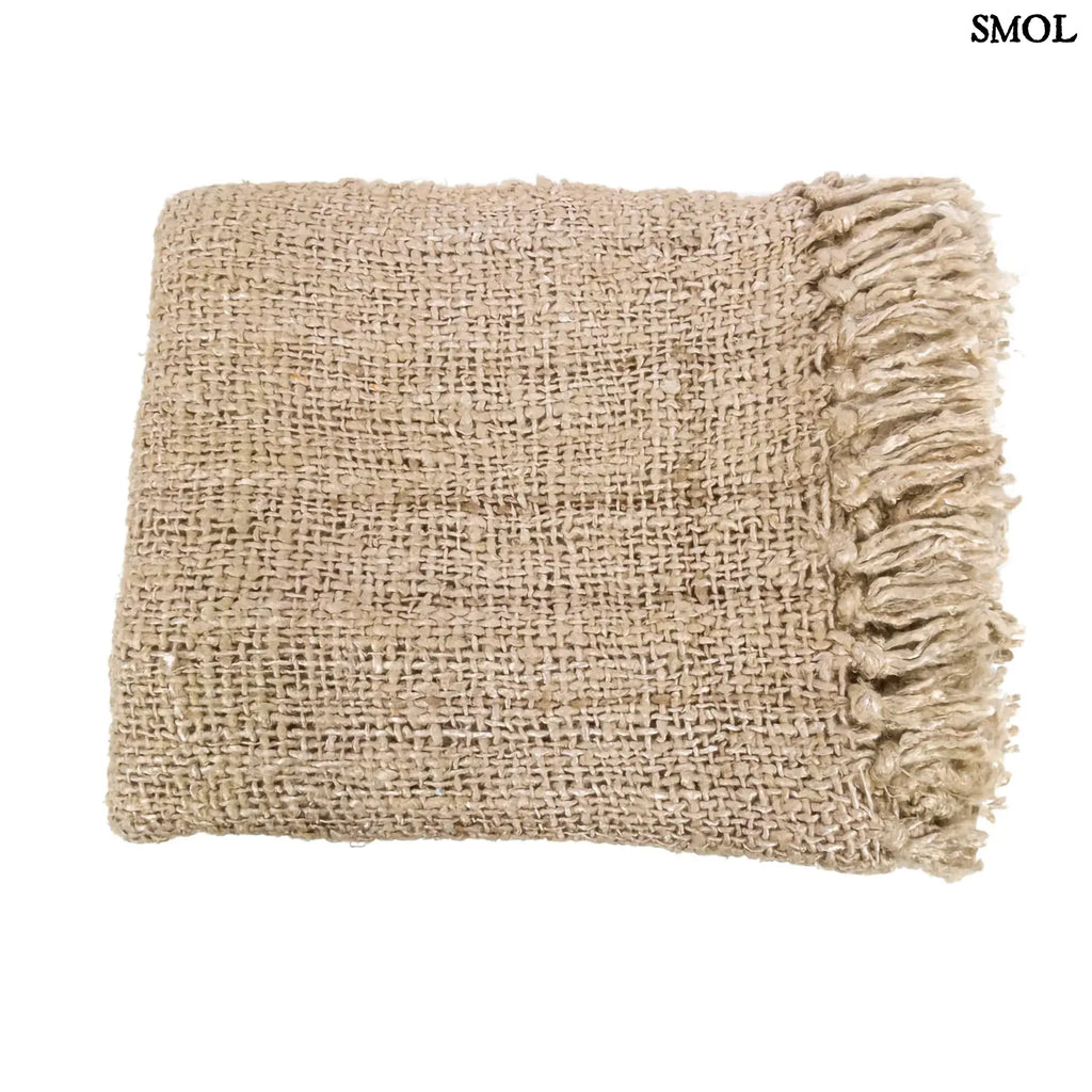 Pamut Pléd – Kézzel szőtt, bézs| PLAID | SMOL - összehajtva