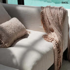 Pamut Pléd – Kézzel szőtt, bézs| PLAID | SMOL - párnával