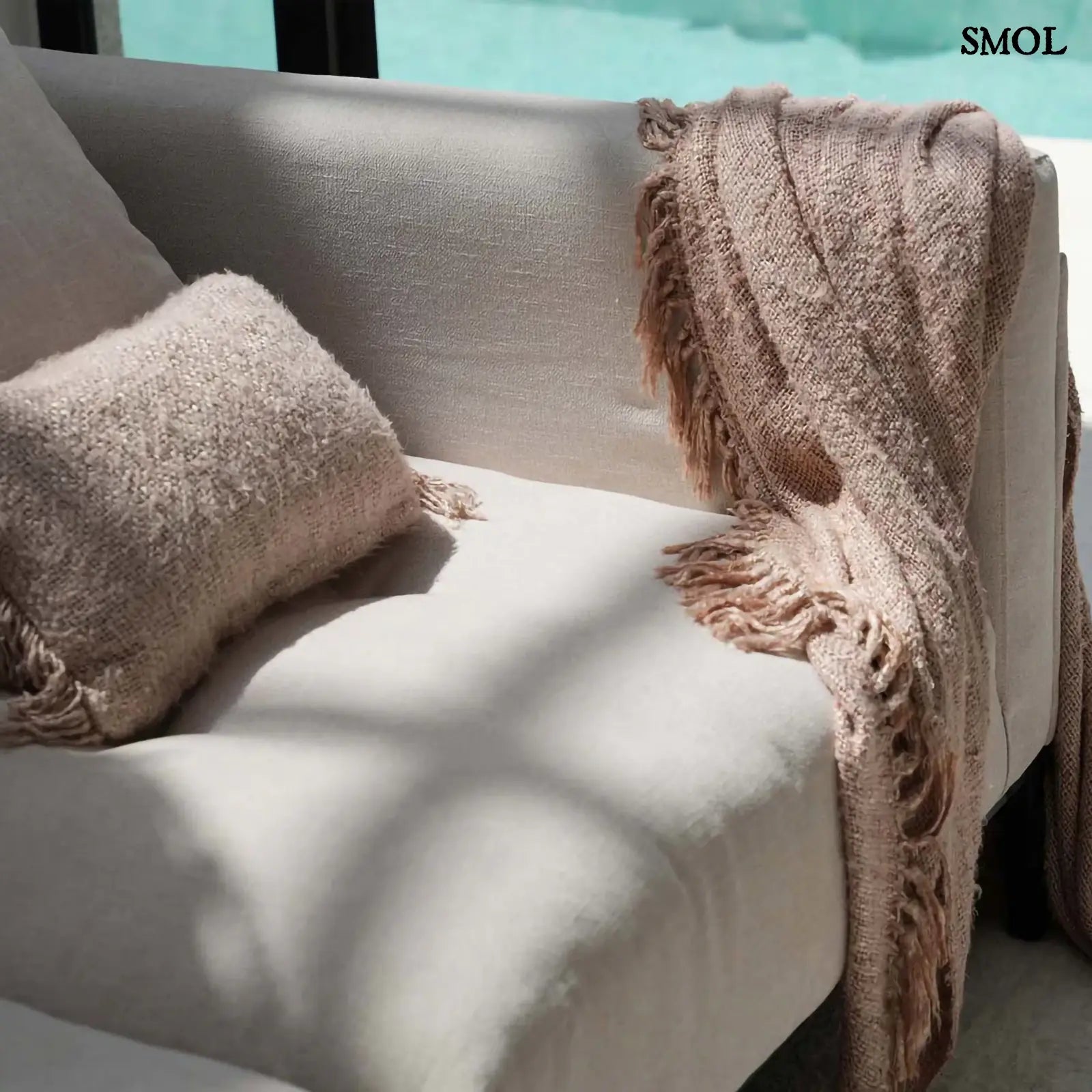 Pamut Pléd – Kézzel szőtt, bézs| PLAID | SMOL - párnával