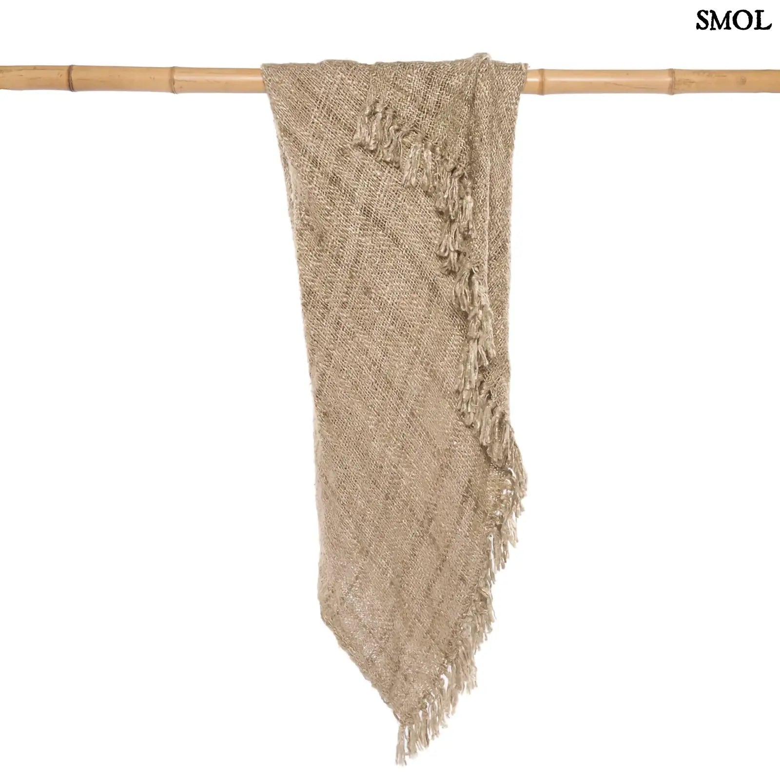 Pamut Pléd – Kézzel szőtt, bézs| PLAID | SMOL - rúdról lógatva