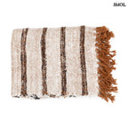 Bohém pamut pléd, kézzel szőtt, rojtos, selymes tapintású takaró összehajtva, fehér háttérrel