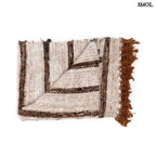 Bohém pamut pléd, kézzel szőtt, rojtos, selymes tapintású takaró összehajtva