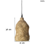 Rusztikus barna, kézzel készült papírmasé lámpabúra organikus, rücskös felülettel, méretekkel