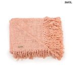 Lazacrózsaszín kézzel szőtt pamut pléd waffel textúrával, összehajtva, logóval