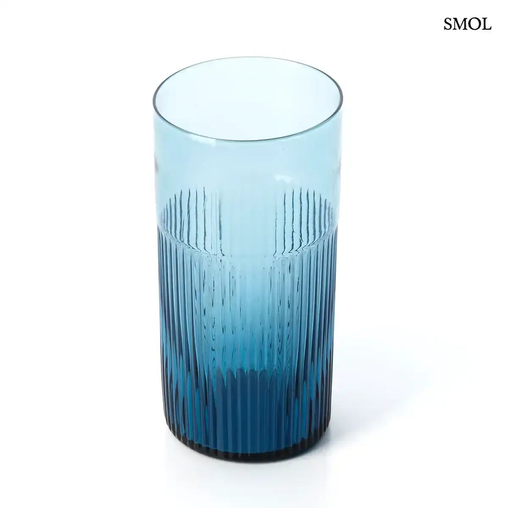 AZURE RIPPLED kék bordázott magas pohár szett 6 db, felülről, ferdén